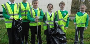 Primary school children at Newton St Cyres picked up litter