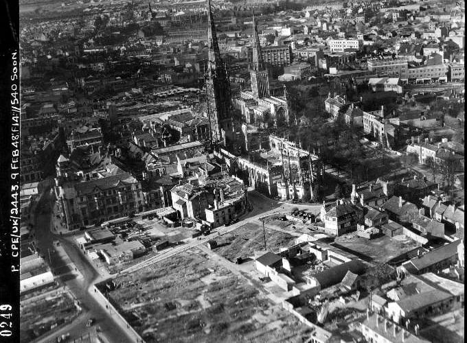 EMBARGO 00.01AM TUESDAY MARCH 22, 2022

This post-war view of Coventry taken in 1948 shows the effects of the blitz and acts as a reminder that bomb damage was a feature of many British towns and cities long after the war had ended. See SWNS story SWBRsky; Historic England launches Aerial Photograph Explorer tool with 400,000 birds' eye images of Britain dating back 100 years - including landmarks, monuments and villages. Aerial imagery provides a fascinating insight into the development and expansion of the nationâs urban centres and changes to the rural landscape. It can also reveal striking discoveries - such as âcropmarksâ showing hidden, archaeology beneath the surface.