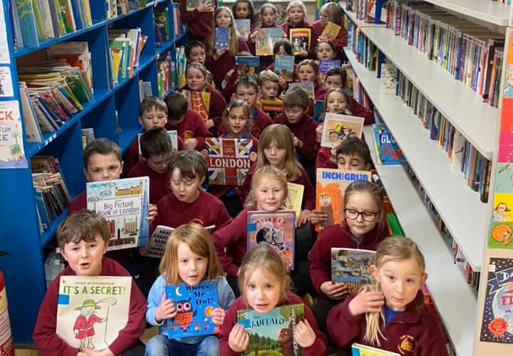 The children in their school library at East Worlington Primary School.
