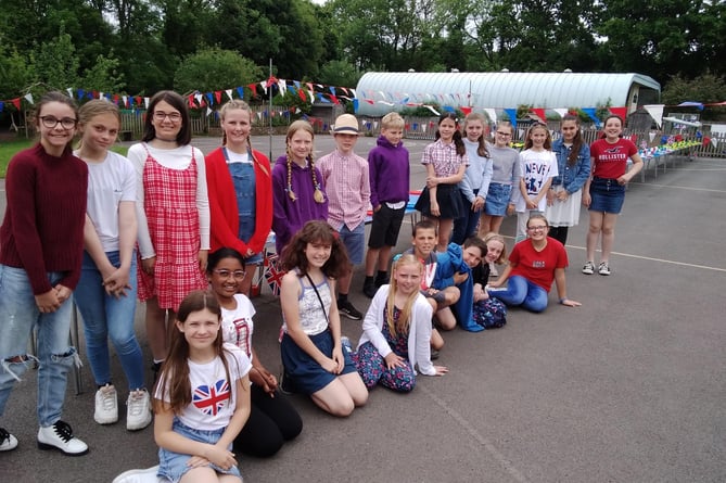 Year 6 pupils at Copplestone during the Jubilee Tea Party.