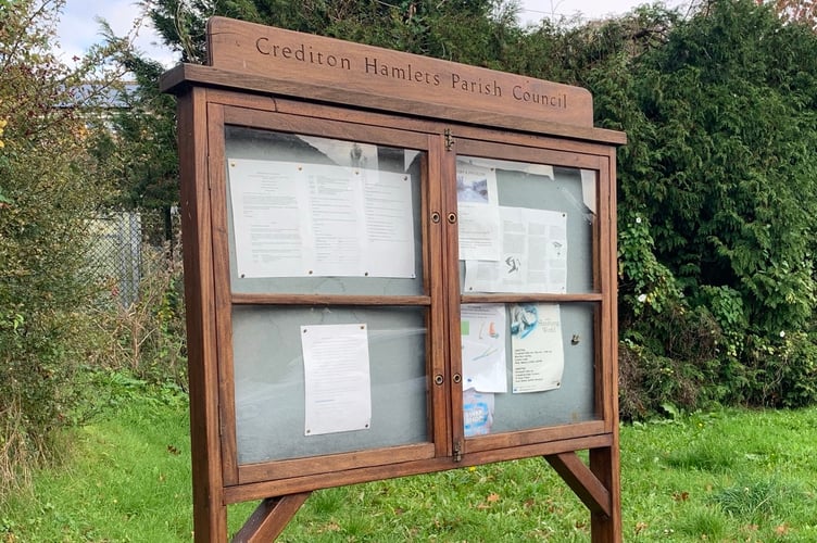 Crediton Hamlets Parish Council noticeboard at Westernlea, Crediton.  
