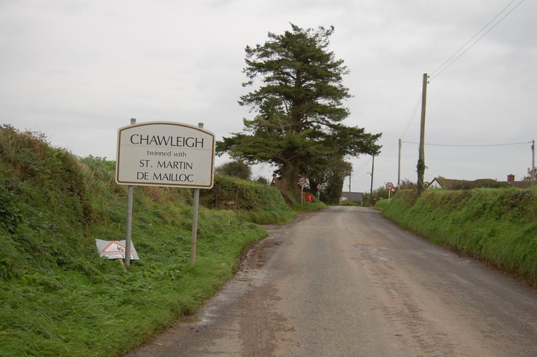 The road sign on the approach to Chawleigh.