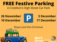 Free Saturday parking  in Crediton, Tiverton and Cullompton car parks