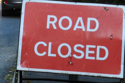 Road closure on Commercial Road, Crediton