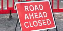 Notification of road closure in Crediton
