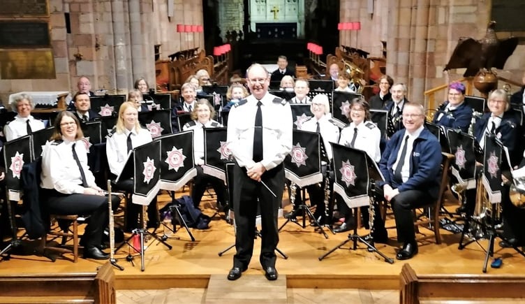 Devon and Somerset Fire and Rescue Concert Band with conductor Steve Herbert in Crediton Parish Church.