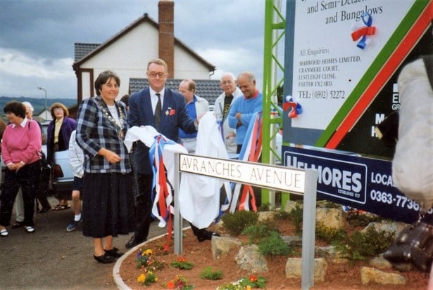 At the opening of Avranches Avenue in Crediton.