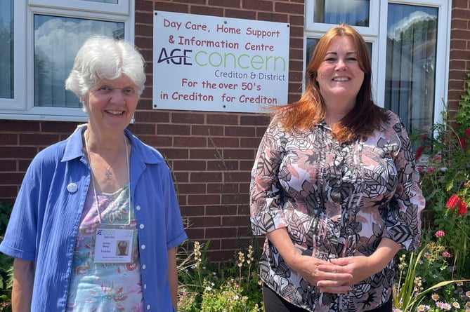 Jo Rice, right, who has been welcomed as the new CEO and Operations Manager at Age Concern Crediton by Jenny Berg, chairman, left.  AQ 1523