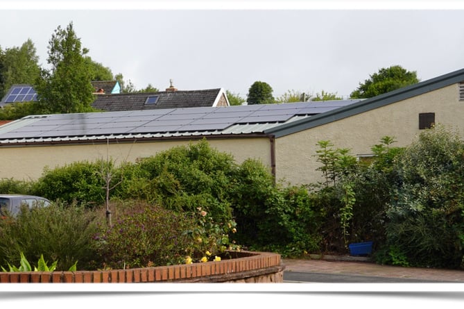 Sandford Parish Hall’s array of solar photo voltaic panels.