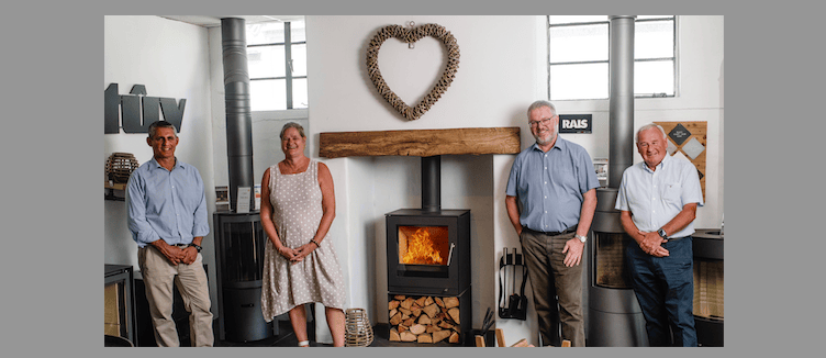 Andrew Wotton, MD of Westcountry Stoves (left) with Rangemoors’ Kate Baker, MD Andrew Baker and chairman Allan Vodden