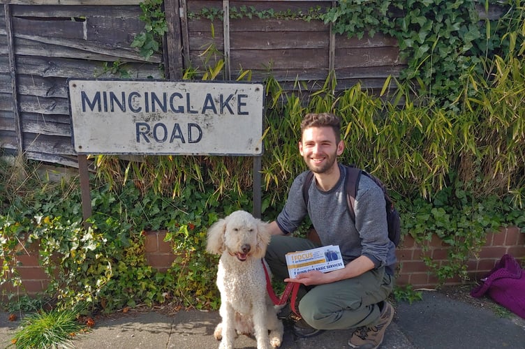  Will Aczel with his dog Ayla out on the campaign trail.