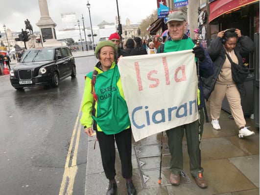 Crediton Quakers Laura and Gerald Conyngham at the London Climate and Ecology protest in London in April 2023.