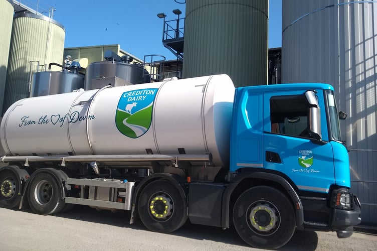 A Crediton Dairy tanker at Crediton factory.