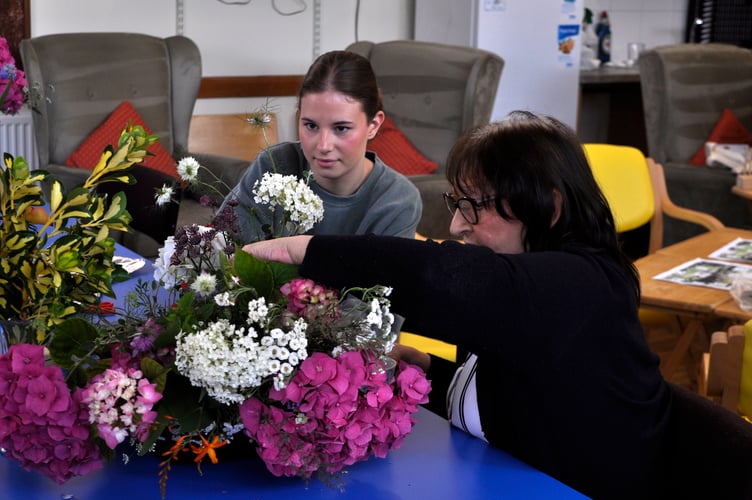 Flower arranging at Age Concern Crediton and District.
