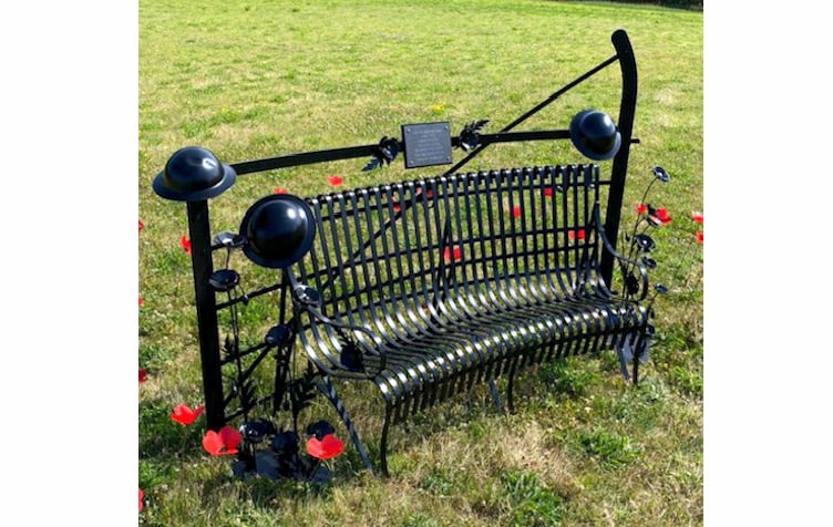 The British War Museum registered bench at Dowland, which was galvanized in Crediton.
