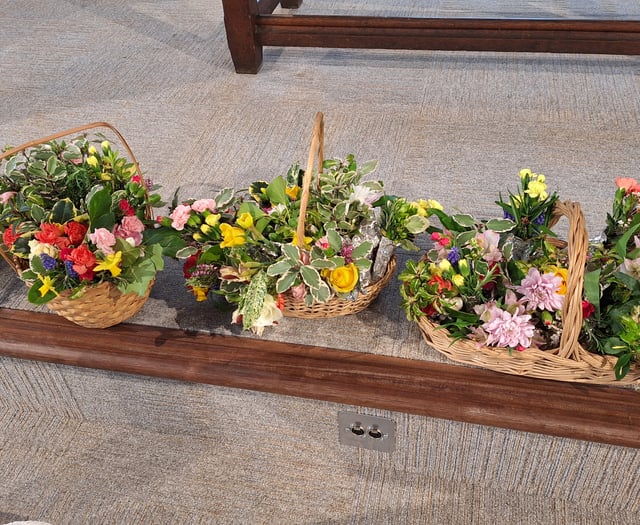 Flowers given to ladies at Crediton Methodist Church service
