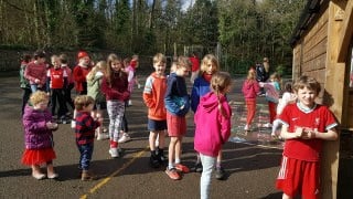 Everyone wore red for Red Nose Day at Yeoford Primary School
