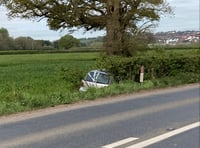 Woman trapped after car leaves road near Crediton