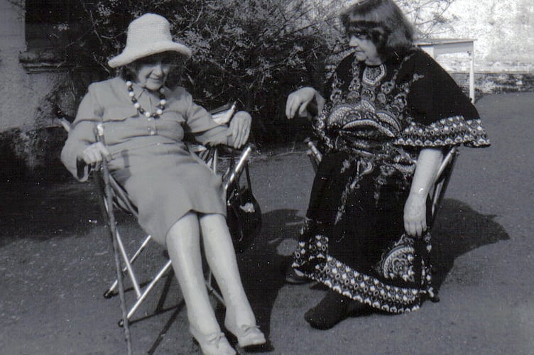 Jean Rhys, left and friend at Cheriton Fitzpaine.