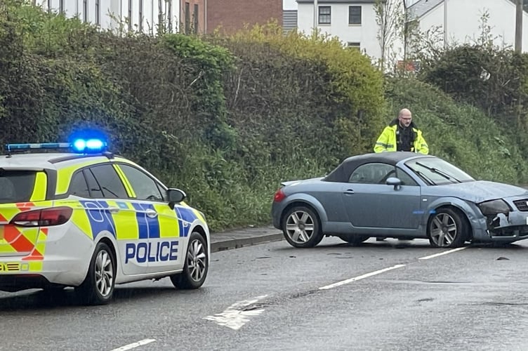 Police at scene of crash, Crediton