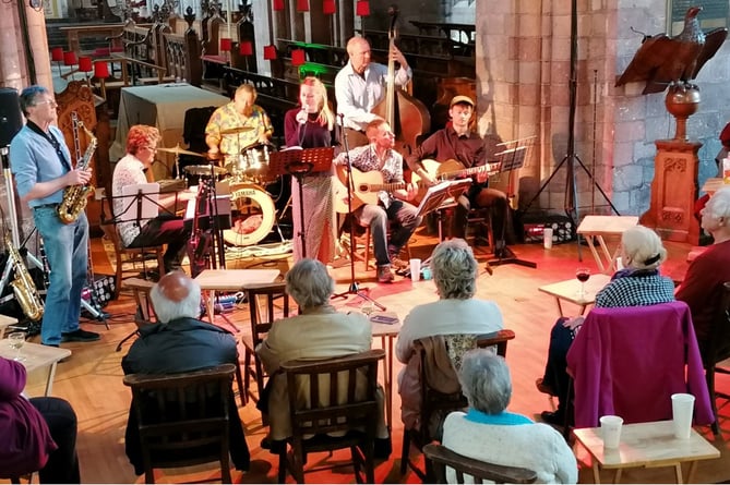 Hayne House Hot 5 during the concert in Crediton Parish Church.
