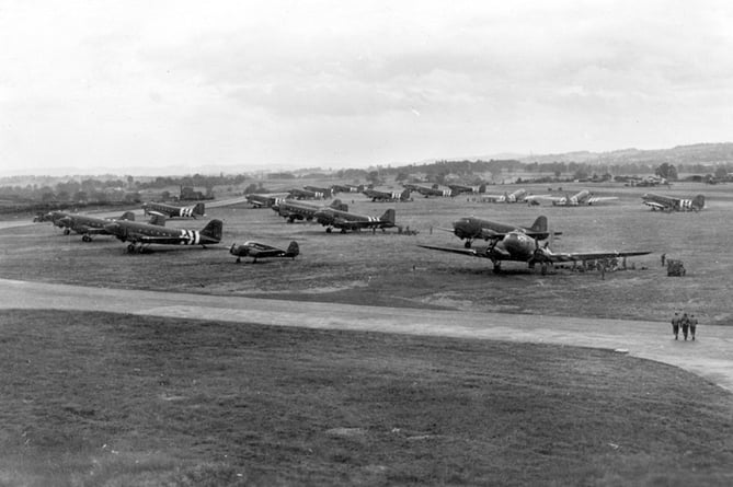 US C-47 aircraft parked at RAF Exeter on June 5, 1944.
