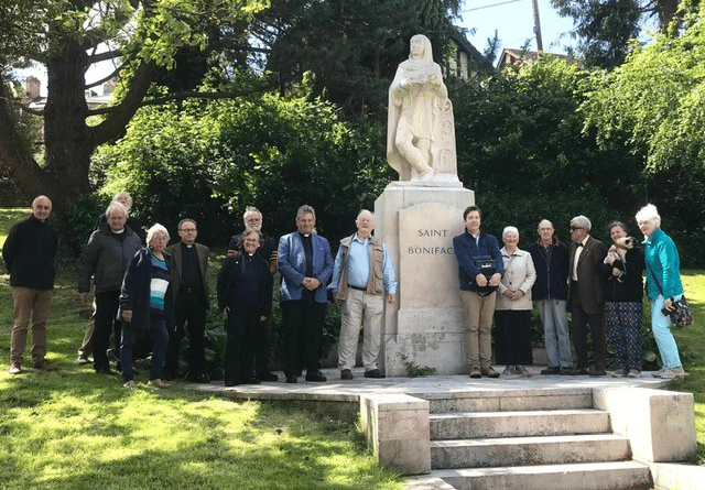 Gathered at St Boniface statue in Newcombes Meadow