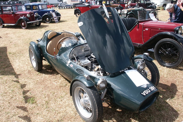 Crash Box Car Rally. Powderham. 
A racing car  based on a humble 1937 Austin Seven, complete with 747cc engine ,  at last year's event