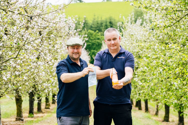 Barny Butterfield of Sandford Orchards, left, and Shane Duheaume of Warrens Bakery mark the launch of the new pasty.
