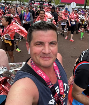 James Coleman after completing the London Marathon.
