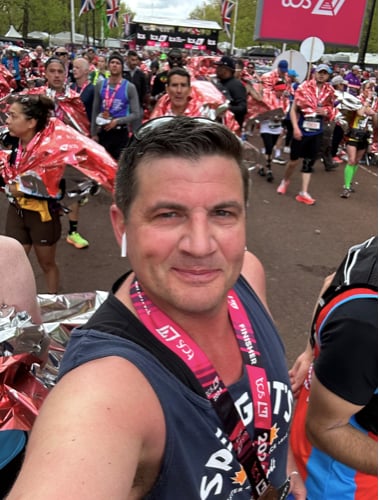 James Coleman after completing the London Marathon.
