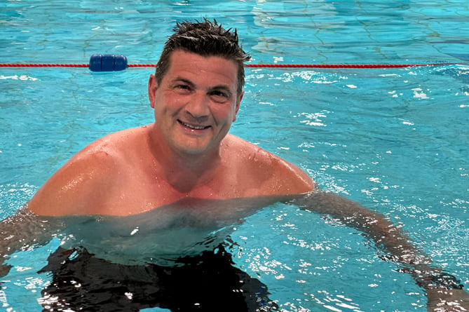 James Coleman after finishing his 1.3 miles swim at Lords Meadow Leisure Centre.  AQ 6934
