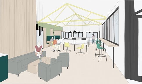 Artist's impression of work hub interior