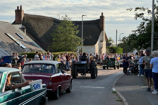 The procession making its way down through Cheriton Fitzpaine.  AQ 8720
