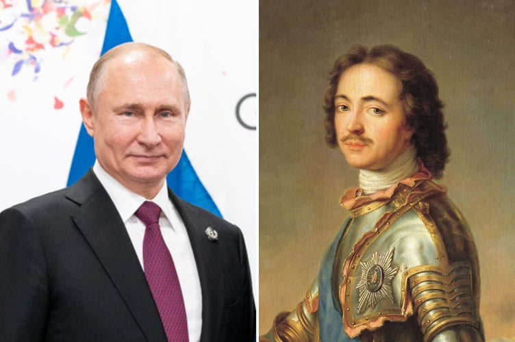 L: Vladimir Putin. R: Peter the Great