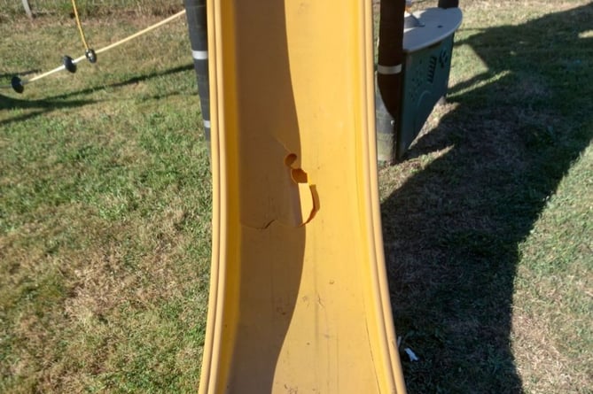 Damaged slide in Kirton Drive play area