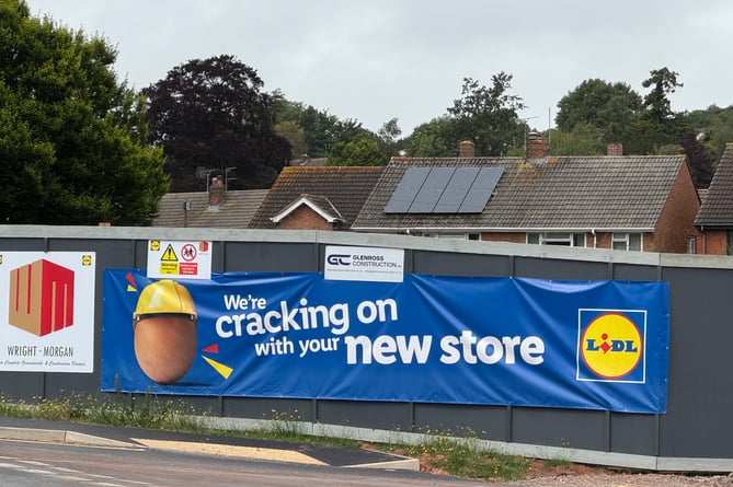 One of the signs at the entrance to the site of the Crediton Lidl store.  AQ 1284