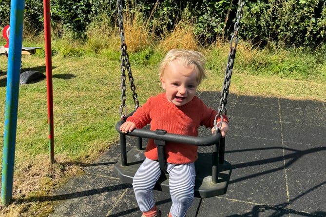 A youngster on one of the swings.  AQ 1401