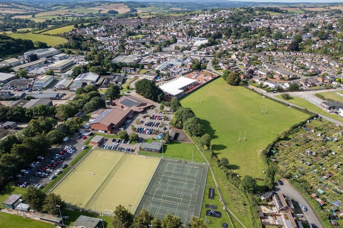 Lords Meadow Leisure Centre, the Lidl store and rugby pitches on The Rec.
