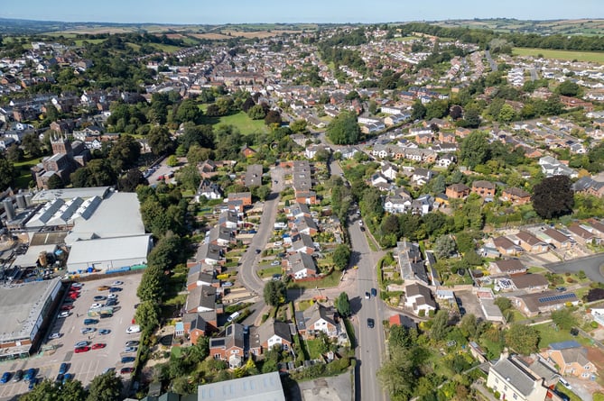 A view of Blagdon, Meadow Gardens and over part of Crediton.
