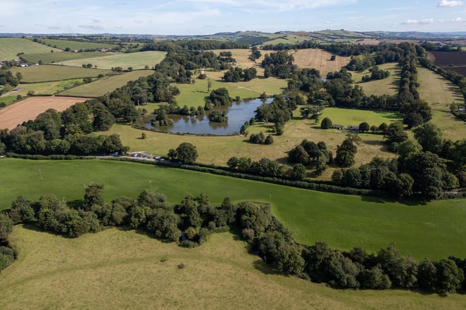 A view of the lake, Shobrooke Park and Shobrooke Park Cricket Club.
