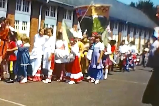 Children in costume during procession at Hayward's Primary School