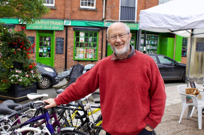 Graham Ley, of Graham's Re-cycle-ables, refurbishes bikes and gives sale proceeds to charity.