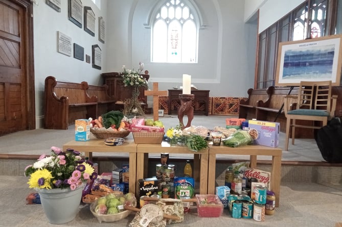 Harvest Produce donations at Crediton Methodist Church.