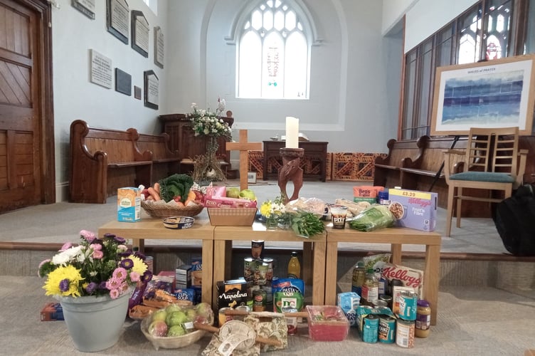 Harvest Produce donations at Crediton Methodist Church.