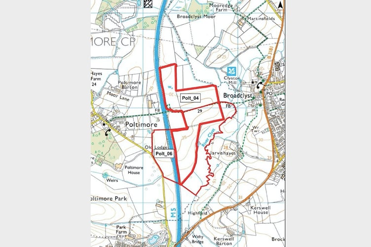 The location of a proposed service station on the M5 at Broadclyst (Image courtesy: EDDC).
