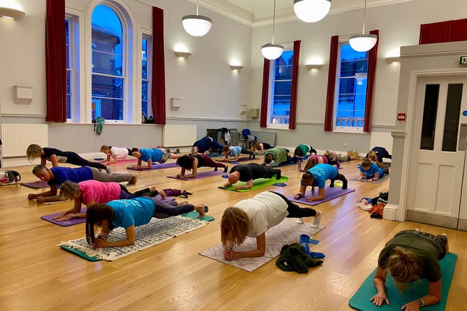 During the pilates challenge at the Old Town Hall in Crediton.
