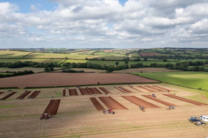 An aerial shot of the Mid Devon ploughing match field.  Credit: Warren Radmore of Aerial Dimensions of Silverton.
