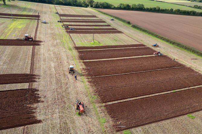 An aerial shot of the Mid Devon ploughing match field.  Credit: Warren Radmore of Aerial Dimensions of Silverton.
