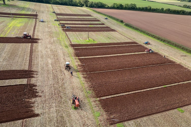 An aerial shot of the Mid Devon ploughing match field.  Credit: Warren Radmore of Aerial Dimensions of Silverton.
